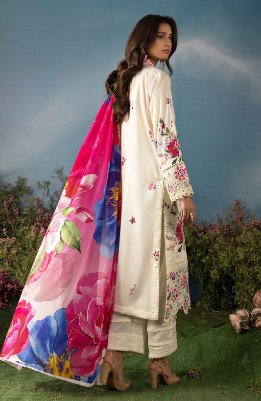 Butterfly by Riaz Arts Luxury Embroidered Lawn Unstitched 3 Piece Suit - D-07 - RA26BTR - Pink Off White - Summer Collection