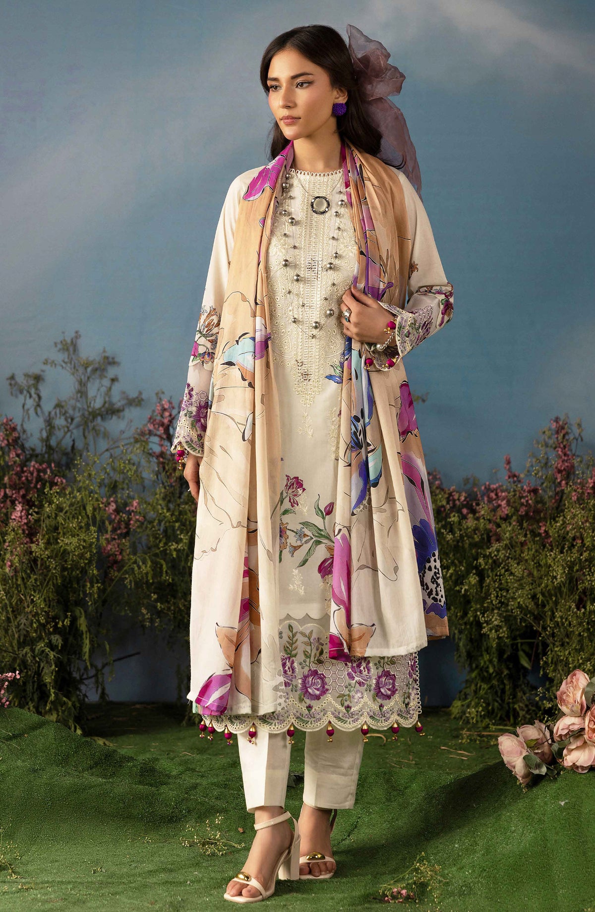 Butterfly by Riaz Arts Luxury Embroidered Lawn Unstitched 3 Piece Suit - D-06 - RA26BTR - Multi - Summer Collection