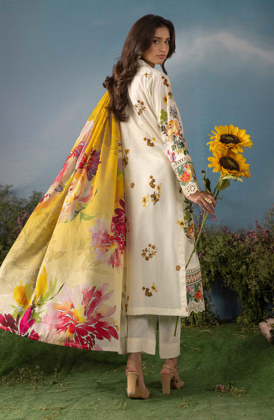 Butterfly by Riaz Arts Luxury Embroidered Lawn Unstitched 3 Piece Suit - D-05 - RA26BTR - Yellow White - Summer Collection