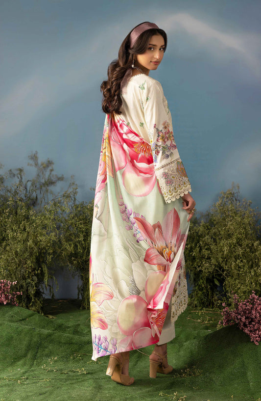 Butterfly by Riaz Arts Luxury Embroidered Lawn Unstitched 3 Piece Suit - D-03 - RA26BTR - Pink Off White - Summer Collection