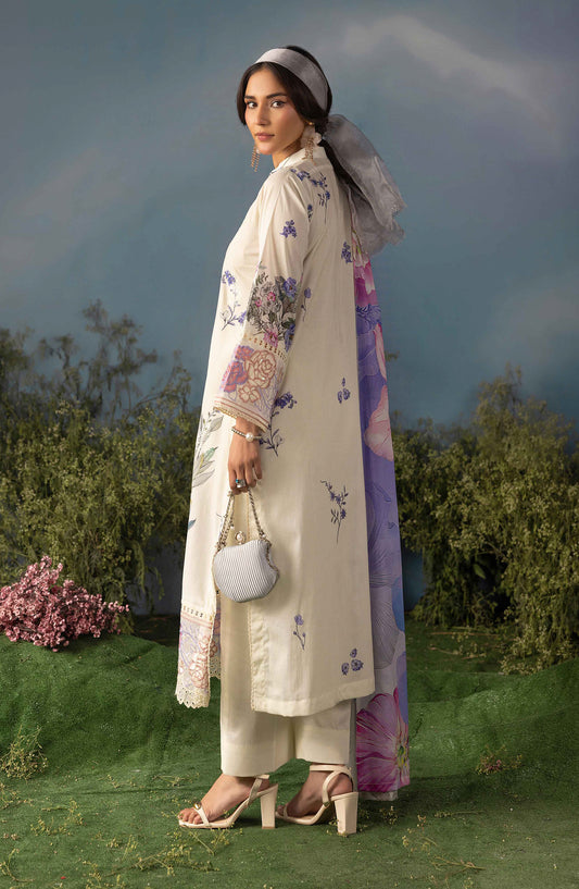 Butterfly by Riaz Arts Luxury Embroidered Lawn Unstitched 3 Piece Suit - D-02 - RA26BTR - Purple White - Summer Collection