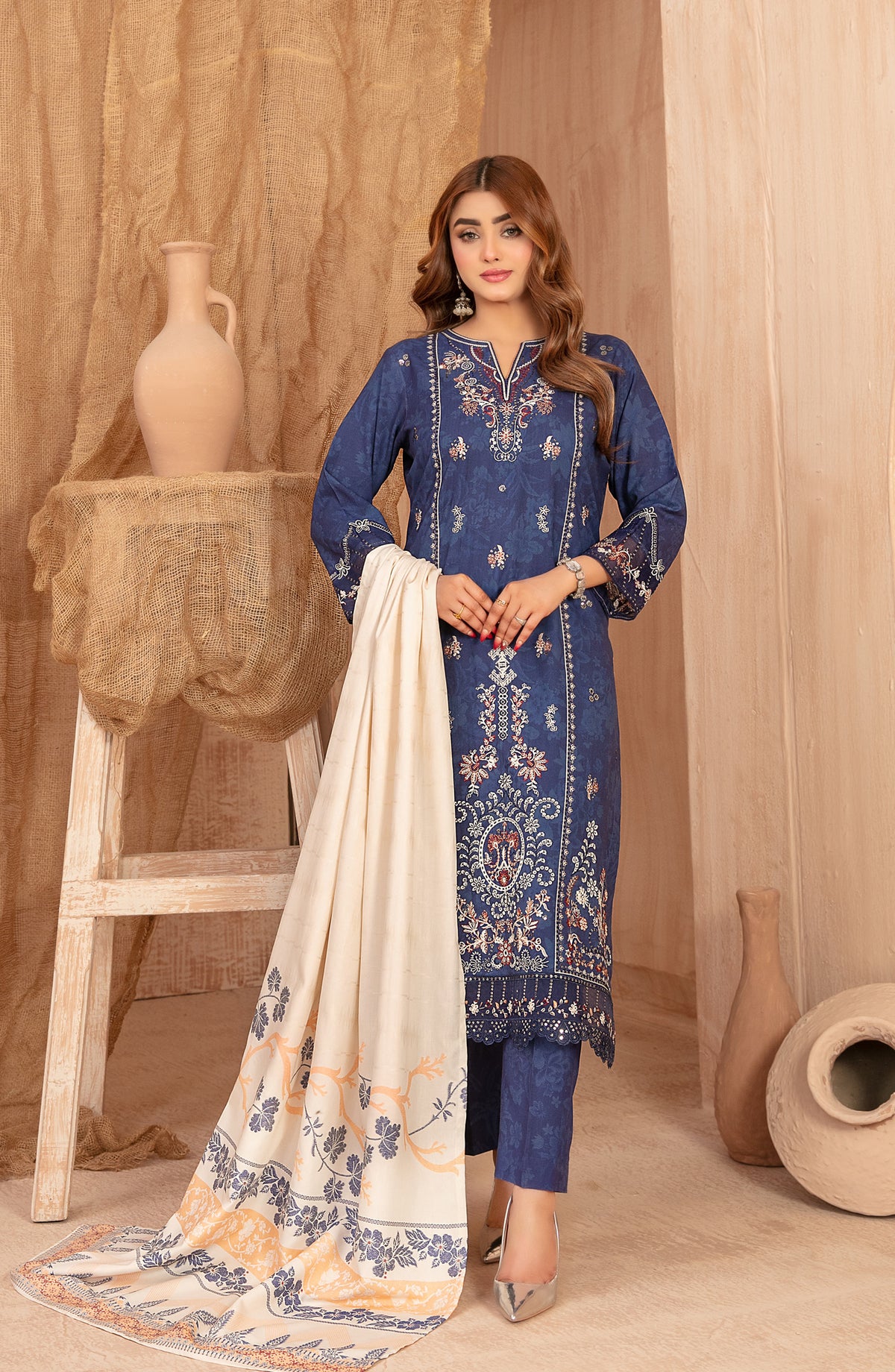 Cassa by Tawakkal Fabrics Embroidered Dhanak Unstitched 3 Piece Suit - D-5397 - TF25CASA - Blue - Winter Collection