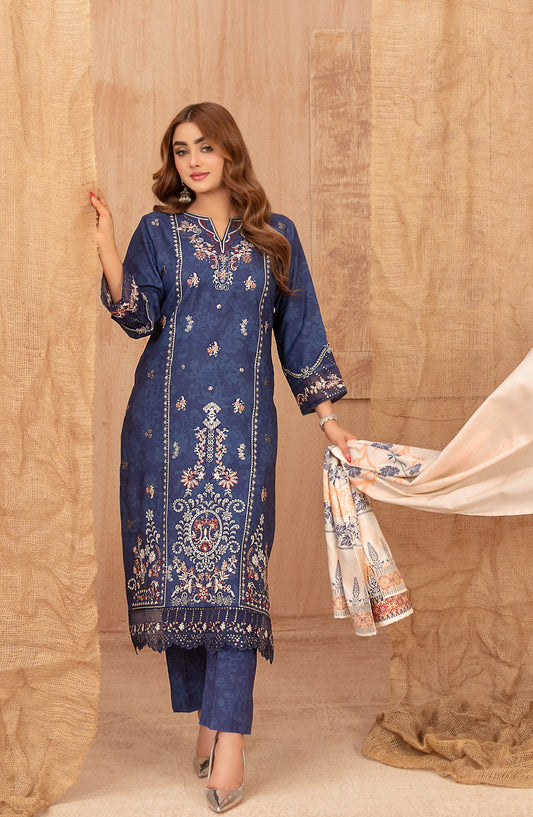 Cassa by Tawakkal Fabrics Embroidered Dhanak Unstitched 3 Piece Suit - D-5397 - TF25CASA - Blue - Winter Collection