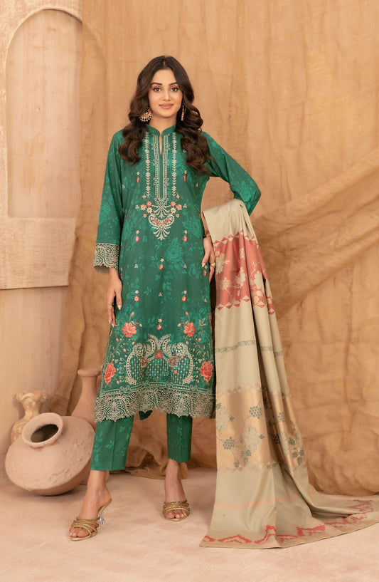 Cassa by Tawakkal Fabrics Embroidered Dhanak Unstitched 3 Piece Suit - D-5396 - TF25CASA - Green - Winter Collection