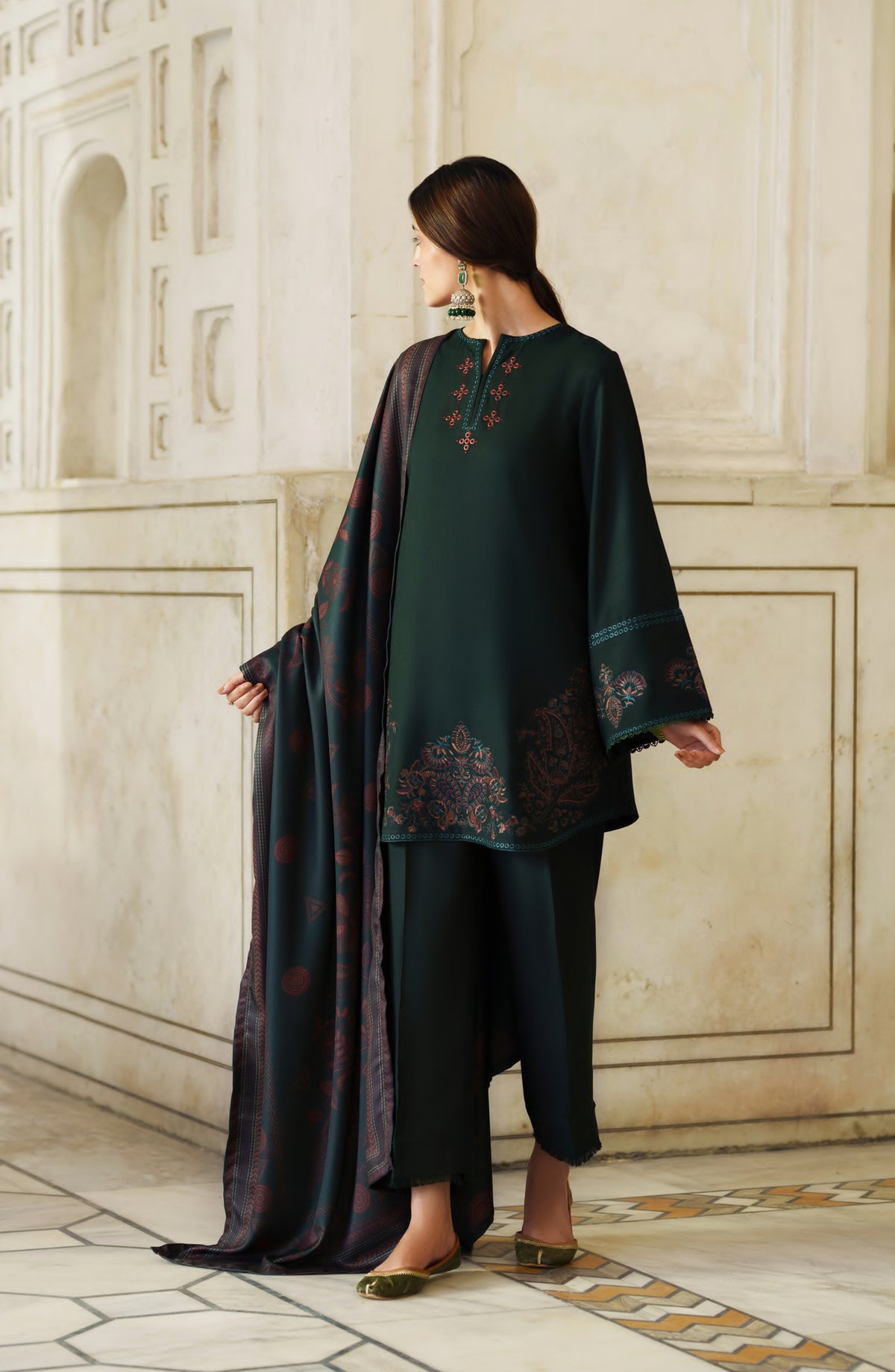 Casual Lite Moksha Embroidered Silk Karandi Stitched 3 Piece Suit - D-03 SABA - CL26MK - Green - Winter Collection