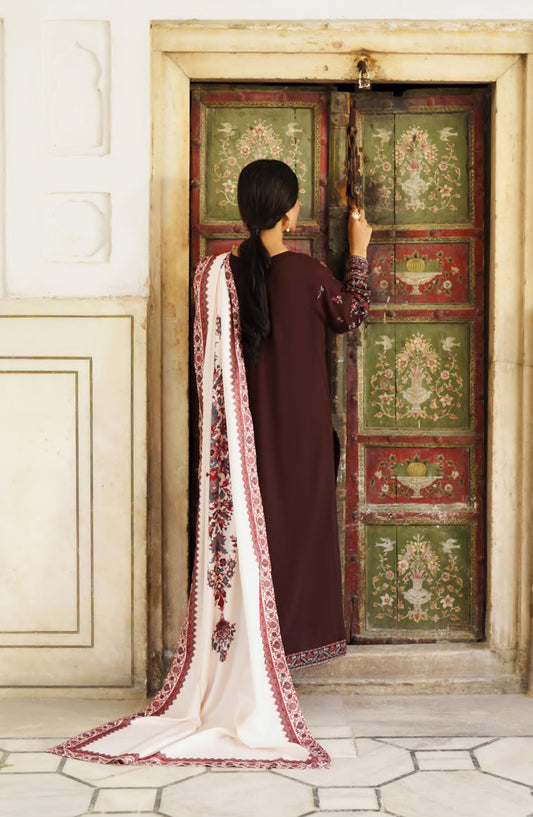 Casual Lite Moksha Embroidered Silk Karandi Stitched 3 Piece Suit - D-04 BARAN - CL26MK - Maroon - Winter Collection