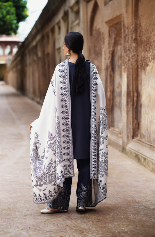 Casual Lite Moksha Embroidered Silk Karandi Stitched 3 Piece Suit - D-05 MASHA - CL26MK - Blue - Winter Collection