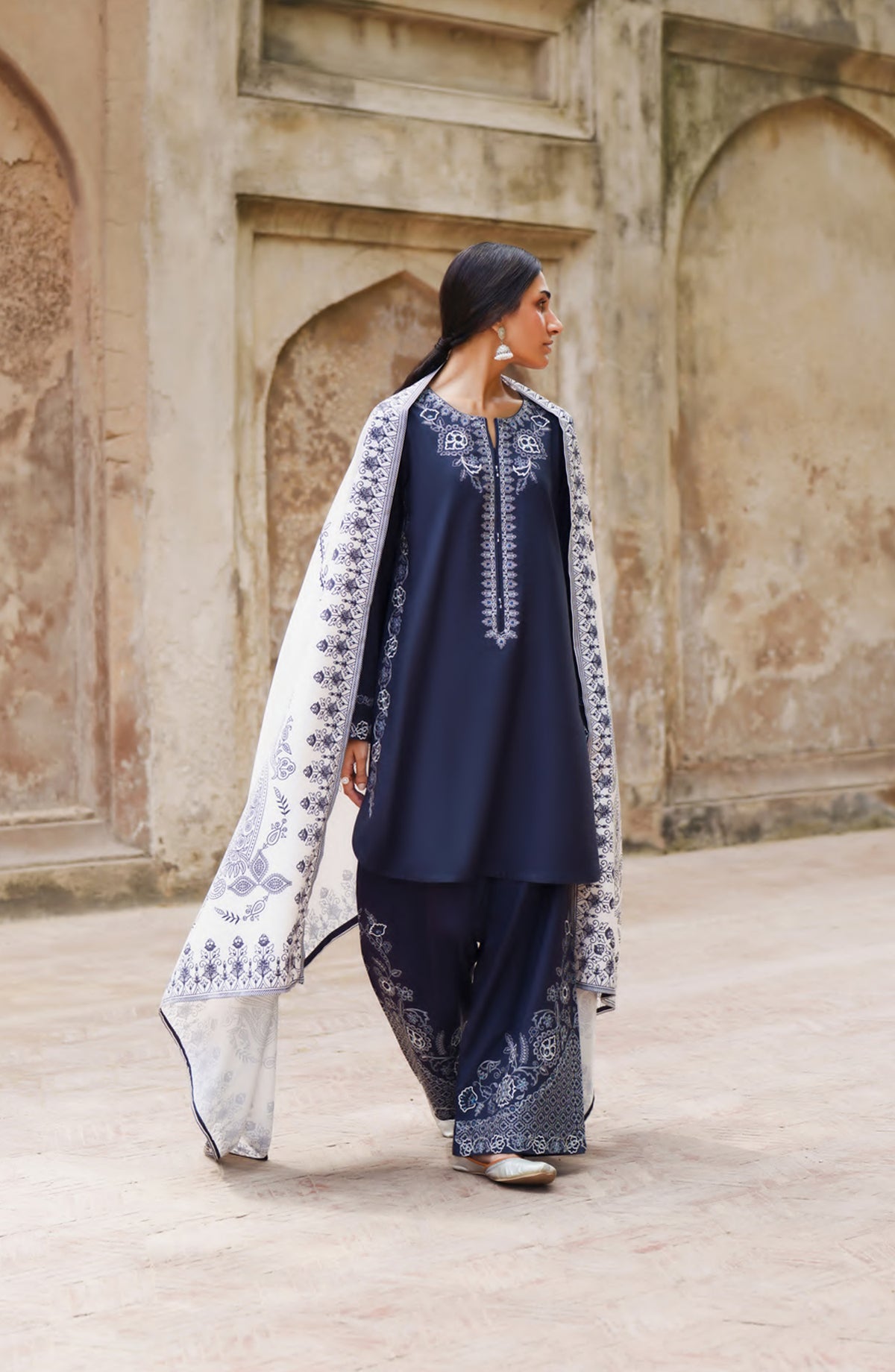 Casual Lite Moksha Embroidered Silk Karandi Stitched 3 Piece Suit - D-05 MASHA - CL26MK - Blue - Winter Collection