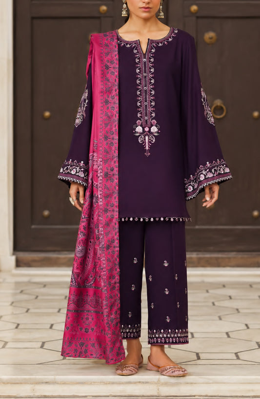 Casual Lite Moksha Embroidered Silk Karandi Stitched 3 Piece Suit - D-06 PARISA - CL26MK - Purple - Winter Collection
