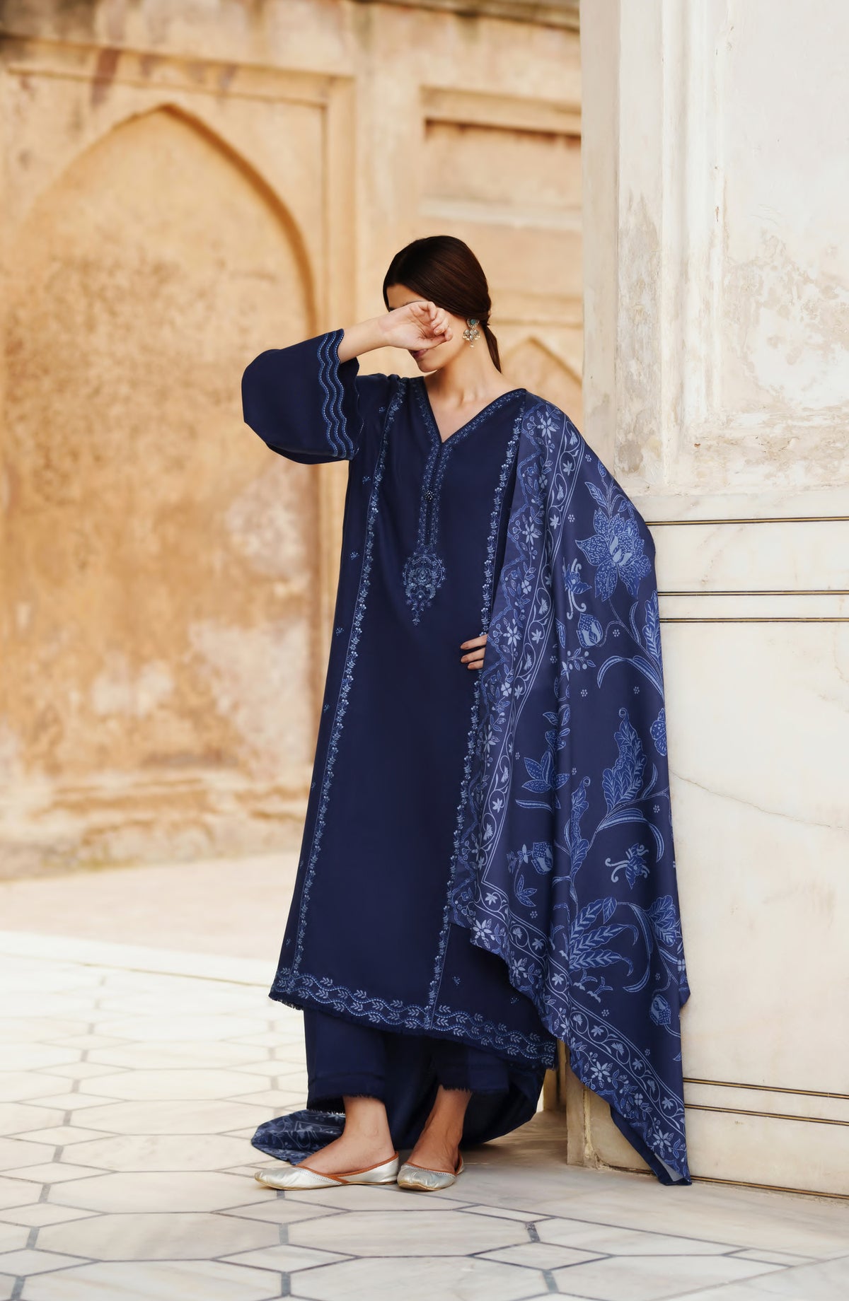 Casual Lite Moksha Embroidered Silk Karandi Stitched 3 Piece Suit - D-07 DELARA - CL26MK - Blue - Winter Collection