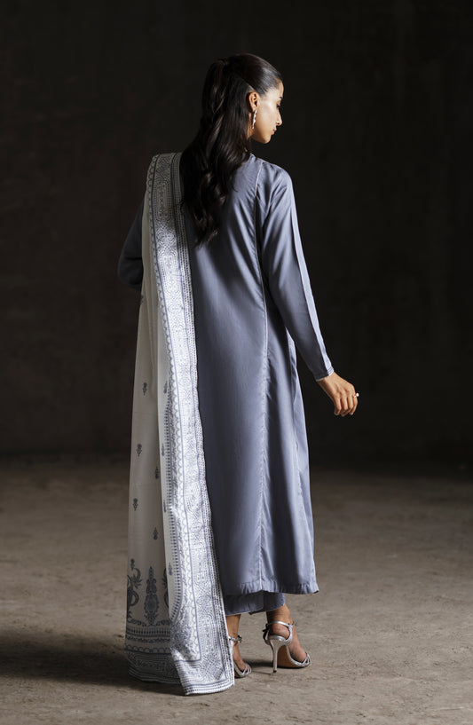 Casual Lite Aik Sitara Premium Embroidered Silk Viscose Stitched 3 Piece Suit - Silver Serenity - CL25AIS - Light Blue - Festive Collection