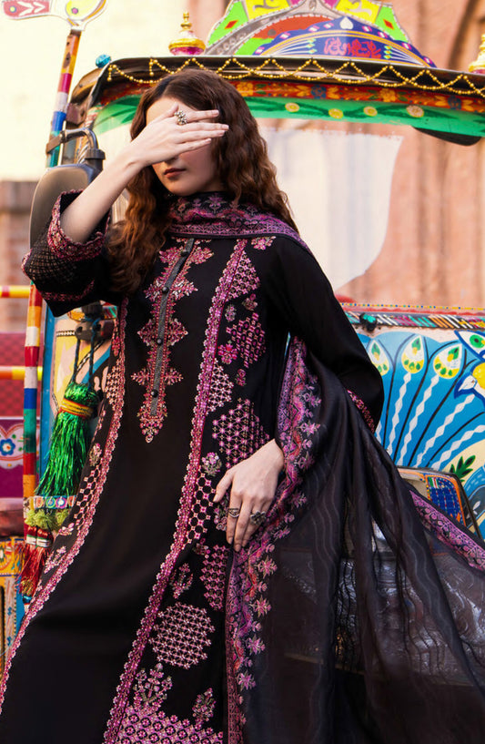 Casual Lite Bazaar Embroidered Stitched 3 Piece Suit - Midnight Rose - CL26BZH - Black - Casual Collection