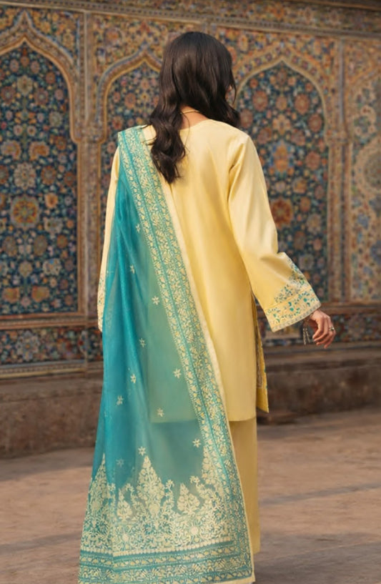 Casual Lite Bazaar Embroidered Stitched 3 Piece Suit - Sunlit Grace - CL26BZH - Yellow - Casual Collection