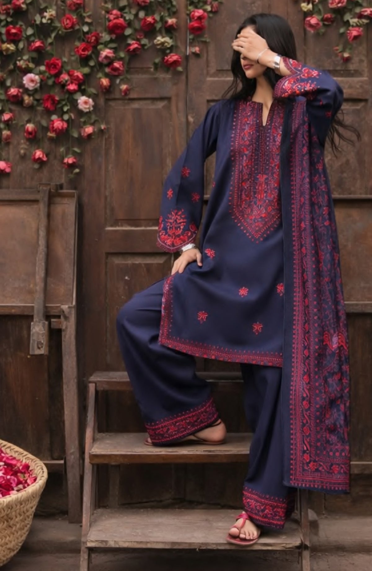 Casual Lite Bazaar Embroidered Stitched 3 Piece Suit - Zareen Noor - CL26BZH - Blue - Casual Collection