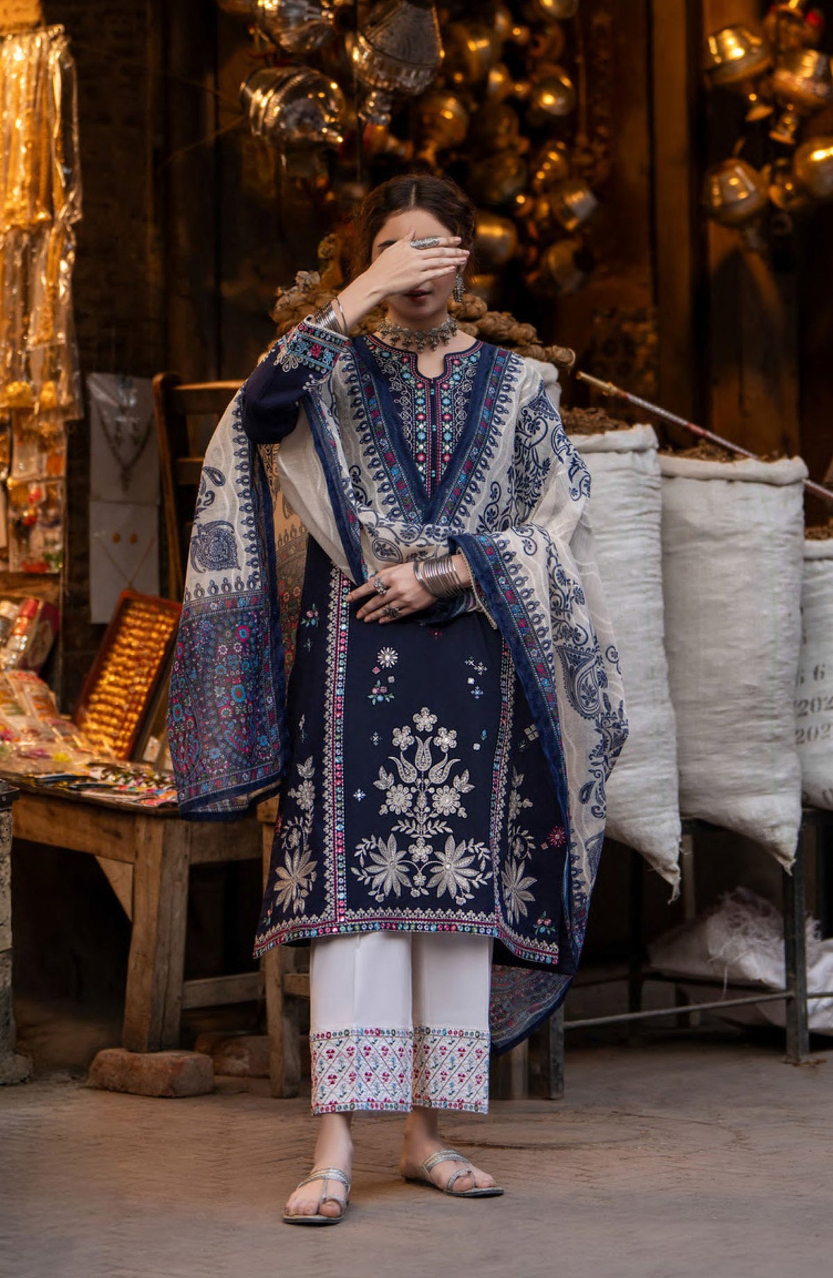 Casual Lite Bazaar Pret Hit Codes Embroidered Stitched 3 Piece Suit - D-06 - CL26HTC - Blue - Festive Collection