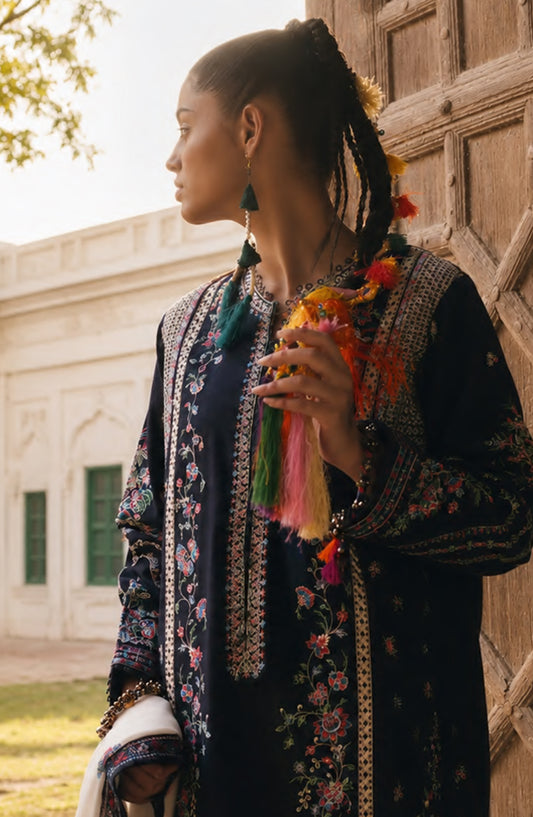 Casual Lite HER Summer Embroidered Cotton Lawn Stitched 3 Piece Suit - Noctelle - CL26HER - Blue - Festive Collection