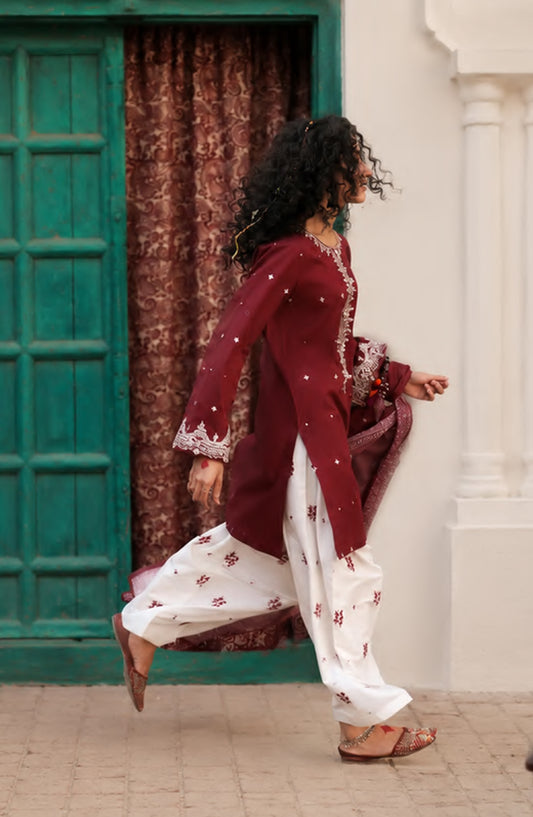 Casual Lite HER Summer Embroidered Cotton Lawn Stitched 3 Piece Suit - Soreva - CL26HER - Red - Festive Collection