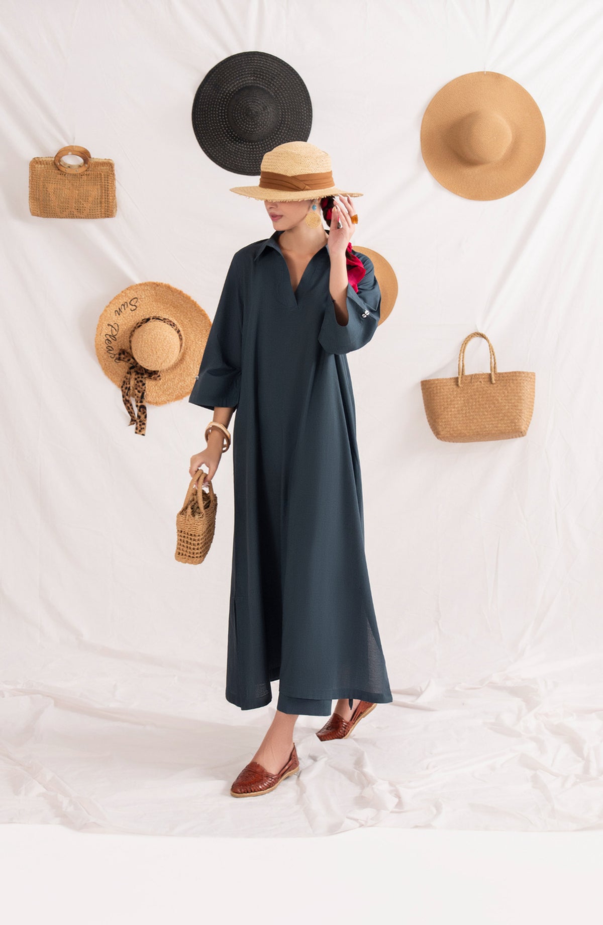 Casual Lite Like a Bird Printed Premium Linen Stitched 2 Piece Dress - Outfit-06 Coastal Muse - CL25LKB - Teal - Casuals Pre Fall Collection