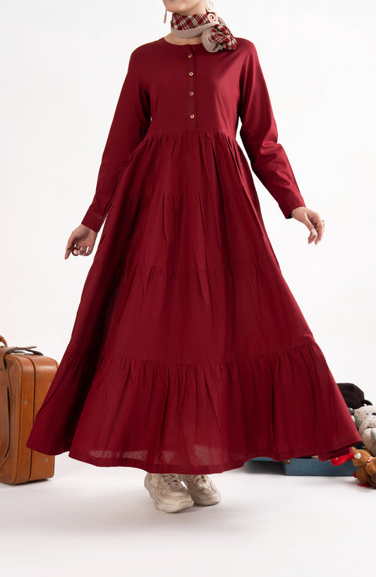 Casual Lite Like a Bird Printed Premium Linen Stitched 2 Piece Dress - Outfit-05 Crimson Drift - CL25LKB - Red - Casuals Pre Fall Collection