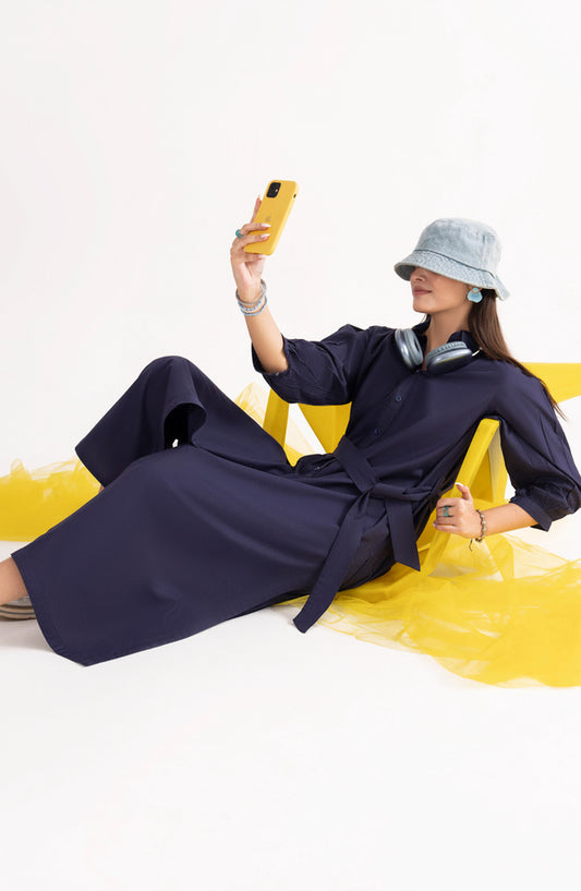 Casual Lite Like a Bird Printed Premium Linen Stitched 2 Piece Dress - Outfit-04 Urban Indigo Flow - CL25LKB - Blue - Casuals Pre Fall Collection