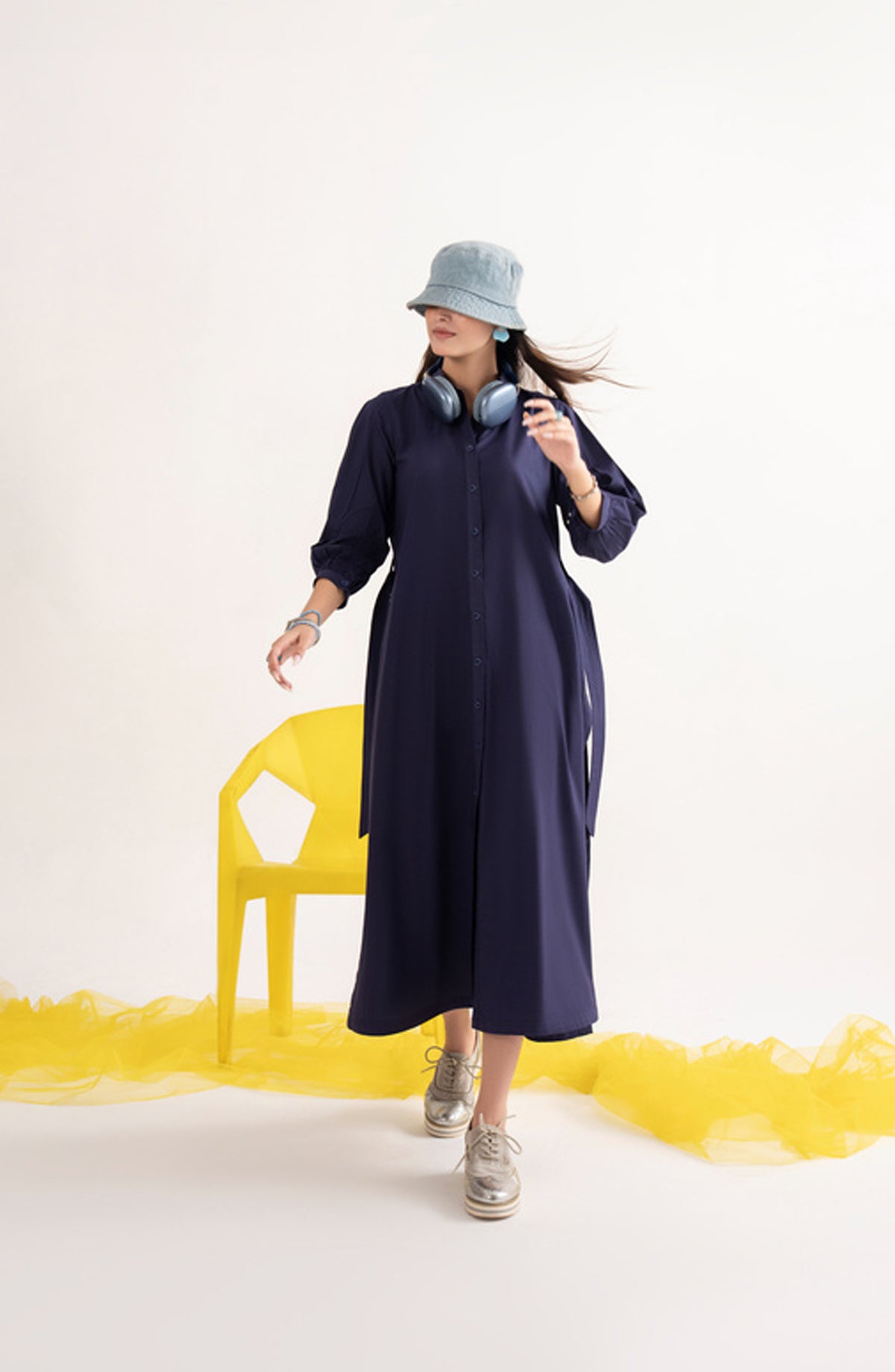 Casual Lite Like a Bird Printed Premium Linen Stitched 2 Piece Dress - Outfit-04 Urban Indigo Flow - CL25LKB - Blue - Casuals Pre Fall Collection