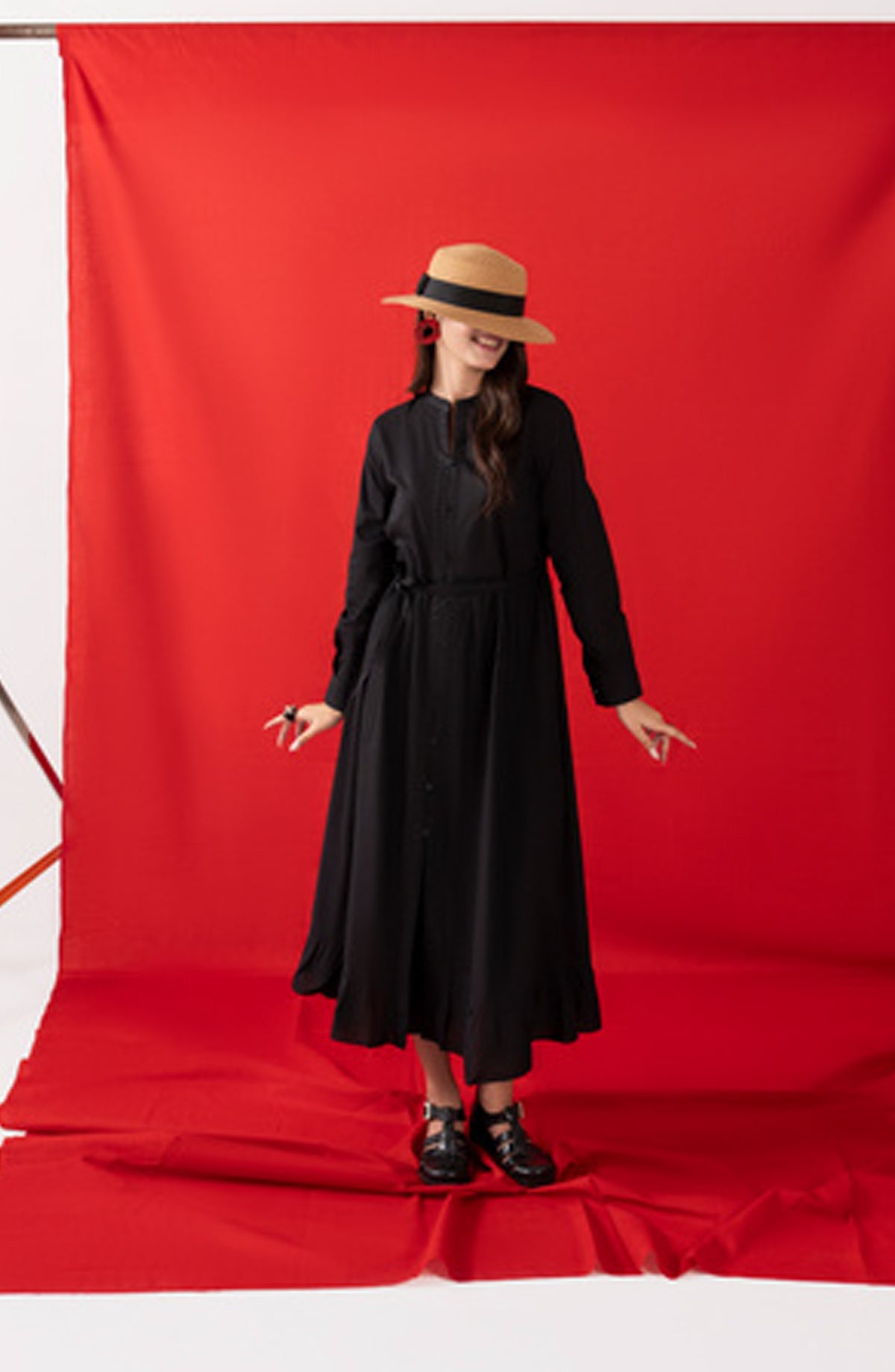 Casual Lite Like a Bird Printed Premium Linen Stitched 2 Piece Dress - Outfit-03 Noir Ruffle Charm - CL25LKB - Black - Casuals Pre Fall Collection
