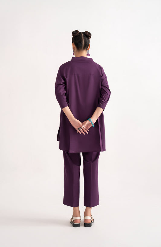 Casual Lite Like a Bird Printed Premium Linen Stitched 2 Piece Dress - Outfit-01 Violet Frame - CL25LKB - Purple - Casuals Pre Fall Collection