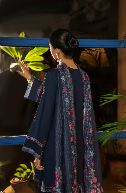 Casual Lite Misha Premium Embroidered Linen Stitched 3 Piece Suit - Outfit-07 - CL25ISA - Blue - Pre-Fall Collection