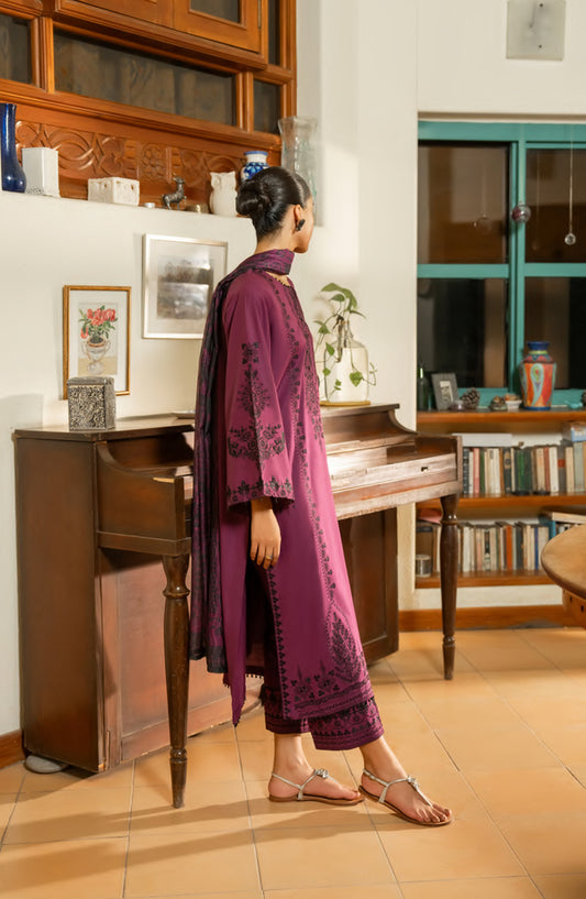 Casual Lite Misha Premium Embroidered Linen Stitched 3 Piece Suit - Outfit-06 - CL25ISA - Purple - Pre-Fall Collection