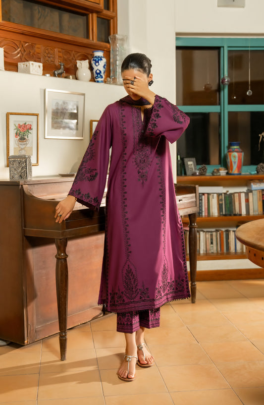 Casual Lite Misha Premium Embroidered Linen Stitched 3 Piece Suit - Outfit-06 - CL25ISA - Purple - Pre-Fall Collection