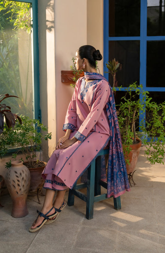 Casual Lite Misha Premium Embroidered Linen Stitched 3 Piece Suit - Outfit-04 - CL25ISA - Pink - Pre-Fall Collection
