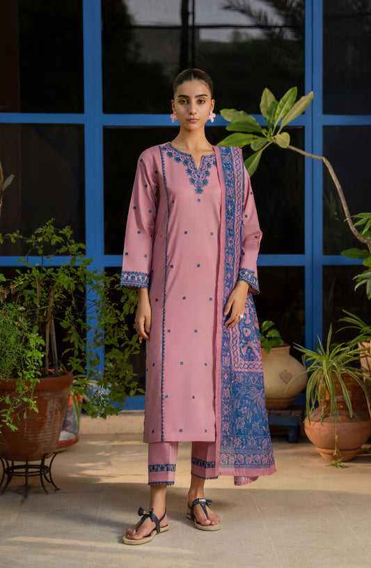 Casual Lite Misha Premium Embroidered Linen Stitched 3 Piece Suit - Outfit-04 - CL25ISA - Pink - Pre-Fall Collection