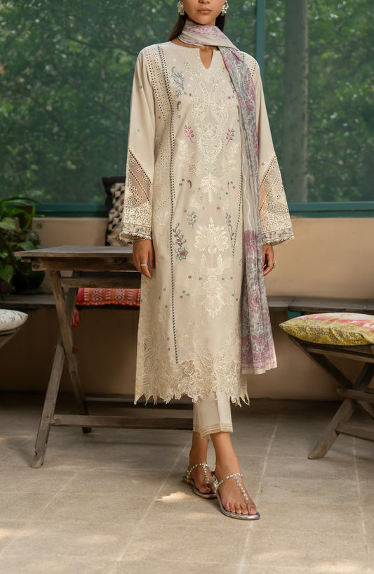Casual Lite Misha Premium Embroidered Linen Stitched 3 Piece Suit - Outfit-03 - CL25ISA - Cream - Pre-Fall Collection
