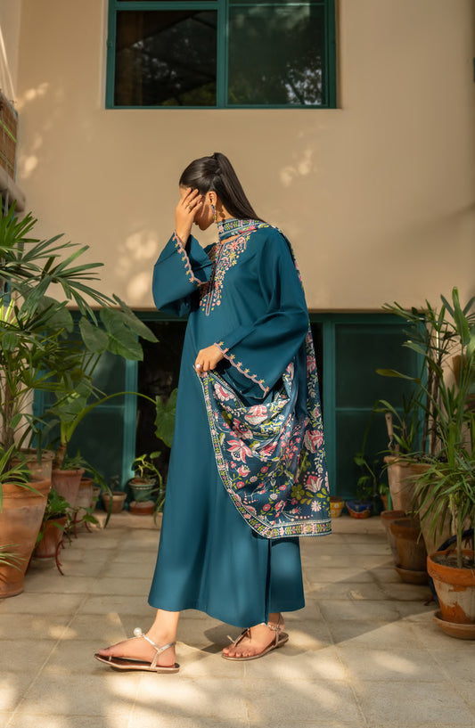 Casual Lite Misha Premium Embroidered Linen Stitched 3 Piece Suit - Outfit-02 - CL25ISA - Teal - Pre-Fall Collection
