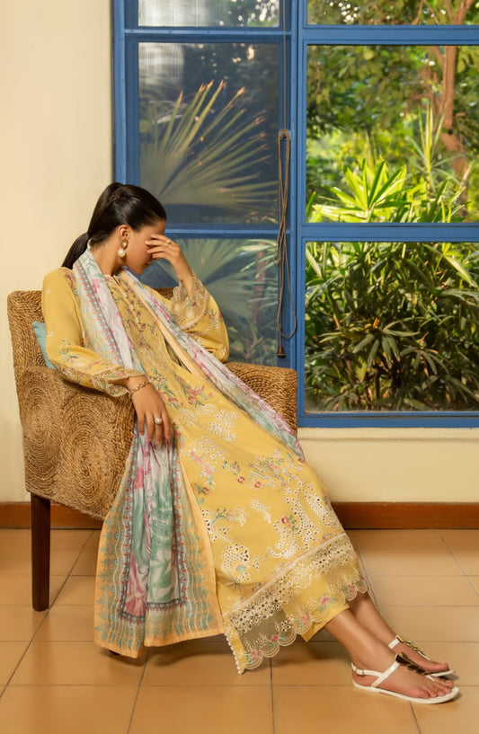 Casual Lite Misha Premium Embroidered Linen Stitched 3 Piece Suit - Outfit-01 - CL25ISA - Yellow - Pre-Fall Collection