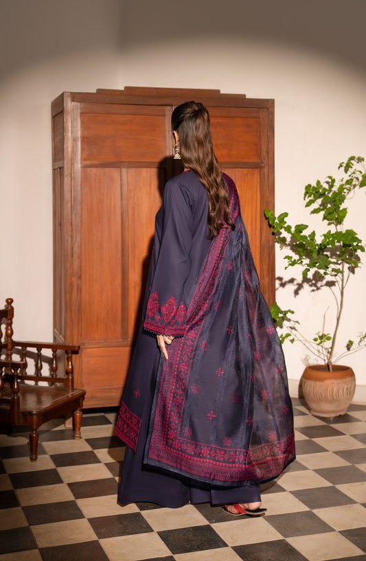 Saavan by Casual Lite Embroidered Premium Cotton Stitched 3 Piece Suit - Twilight Elegance - CL25SVN - Navy Blue - Festive Collection