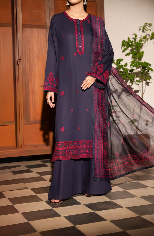 Saavan by Casual Lite Embroidered Premium Cotton Stitched 3 Piece Suit - Twilight Elegance - CL25SVN - Navy Blue - Festive Collection