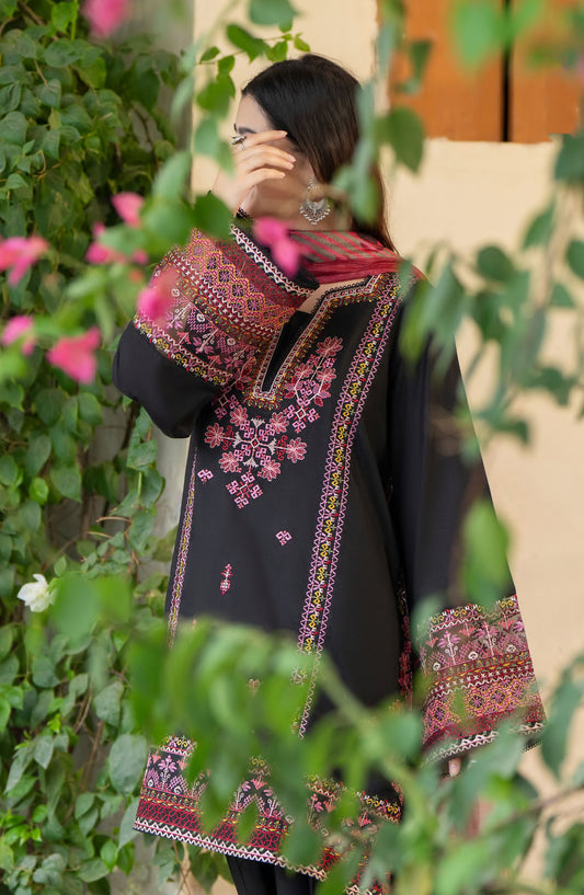 Saavan by Casual Lite Embroidered Premium Cotton Stitched 3 Piece Suit - Noir Bloom - CL25SVN - Blue - Festive Collection