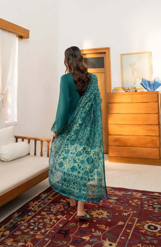 Saavan by Casual Lite Embroidered Premium Cotton Stitched 3 Piece Suit - Emerald Whisper - CL25SVN - Green - Festive Collection