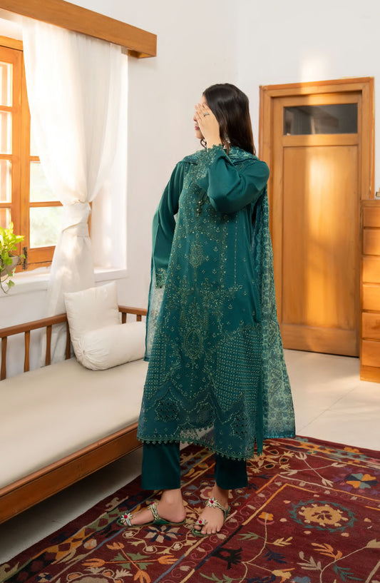 Saavan by Casual Lite Embroidered Premium Cotton Stitched 3 Piece Suit - Emerald Whisper - CL25SVN - Green - Festive Collection