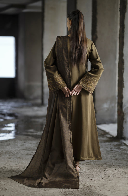 Casual Lite Shaam Boutique Embroidered Silk Viscose Stitched 3 Piece Suit - Mahrosh - CL25SHM - Mehndi - Winter Collection
