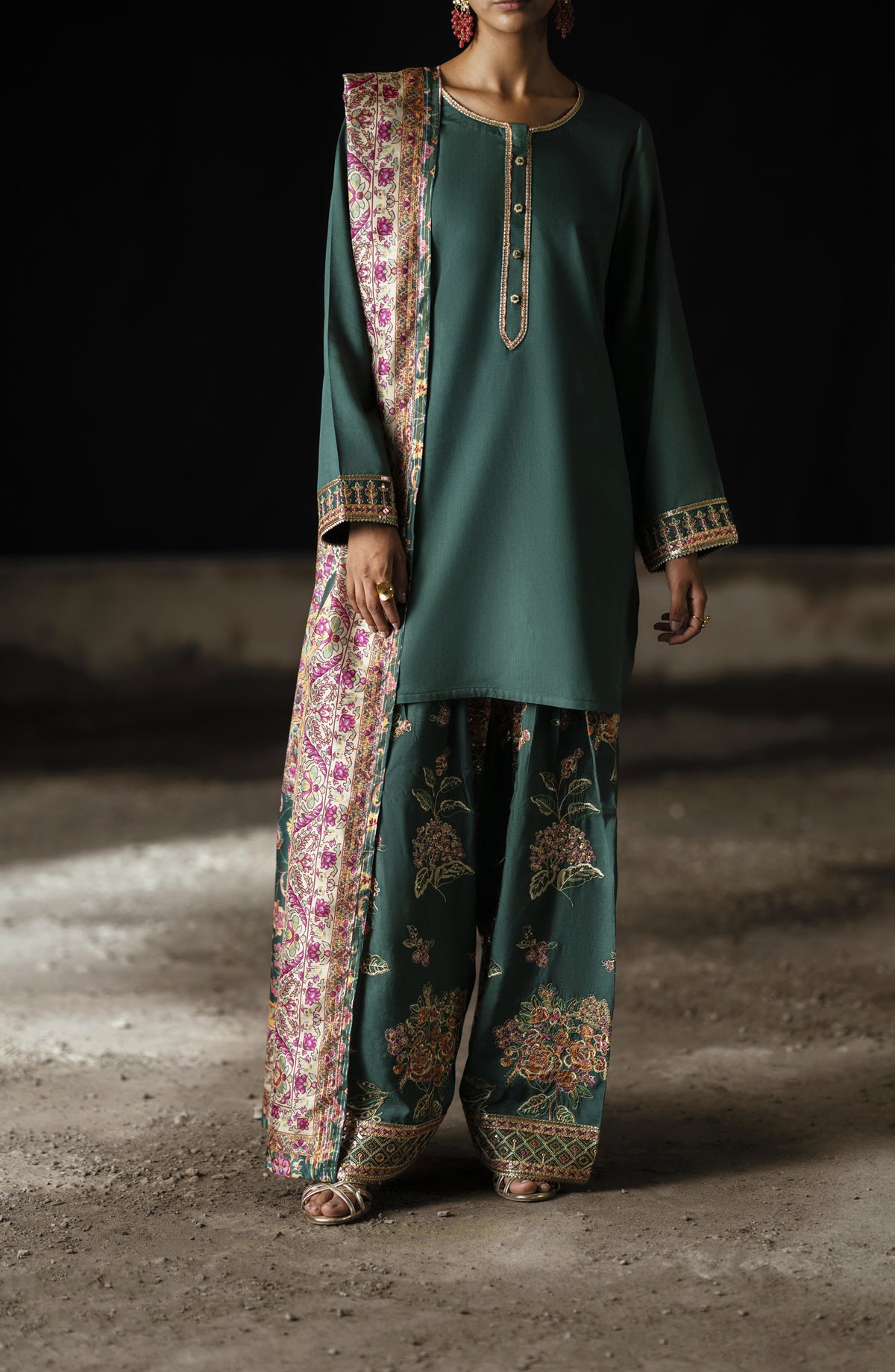Casual Lite Shaam Boutique Embroidered Silk Viscose Stitched 3 Piece Suit - Jewel Meadow - CL25SHM - Green - Winter Collection