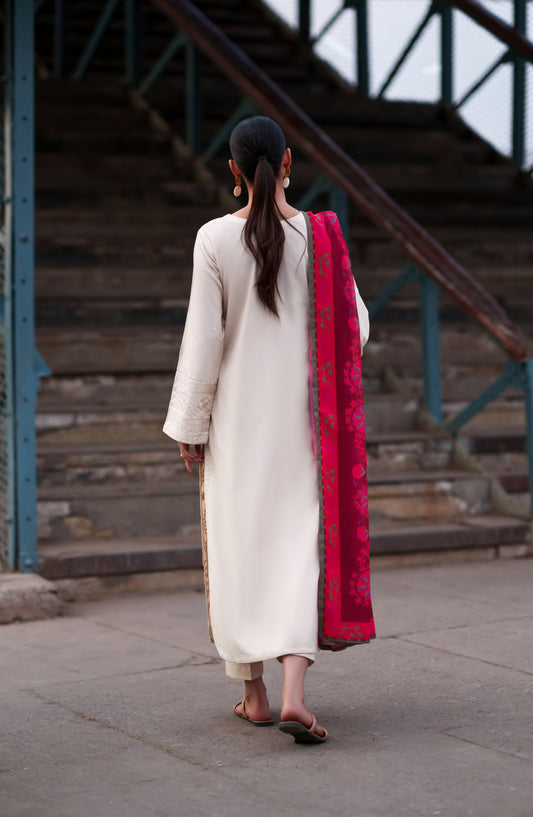 Casual Lite Embroidered Cotton Lawn Stitched 3 Piece Suit - Blush Ivory - CL26TRV - Light Fawn - Summer Travels Collection