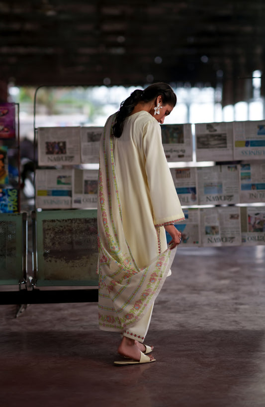 Casual Lite Embroidered Cotton Lawn Stitched 3 Piece Suit - Golden Whisper - CL26TRV - Fawn - Summer Travels Collection