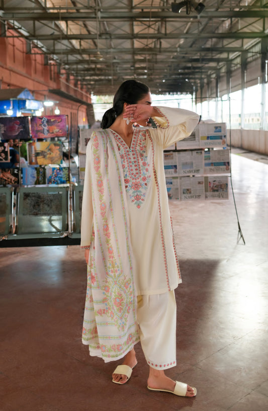 Casual Lite Embroidered Cotton Lawn Stitched 3 Piece Suit - Golden Whisper - CL26TRV - Fawn - Summer Travels Collection