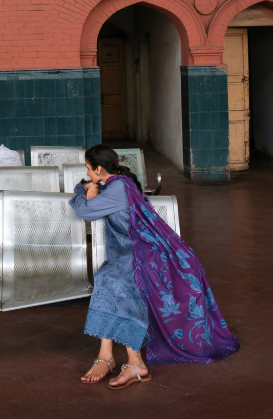 Casual Lite Embroidered Cotton Lawn Stitched 3 Piece Suit - Outfit-05 - CL26TRV - Blue - Summer Travels Collection