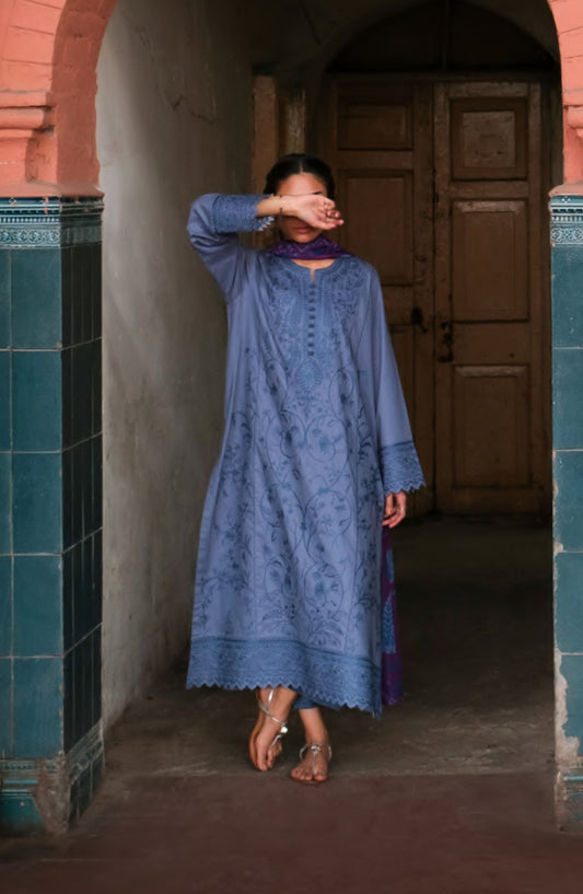 Casual Lite Embroidered Cotton Lawn Stitched 3 Piece Suit - Outfit-05 - CL26TRV - Blue - Summer Travels Collection