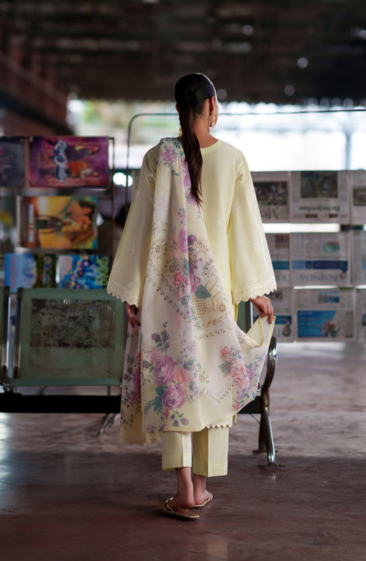 Casual Lite Embroidered Cotton Lawn Stitched 3 Piece Suit - Lemon Eclat - CL26TRV - Yellow - Summer Travels Collection
