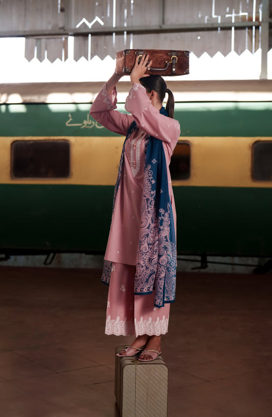Casual Lite Embroidered Cotton Lawn Stitched 3 Piece Suit - Blush Breeze - CL26TRV - Pink - Summer Travels Collection