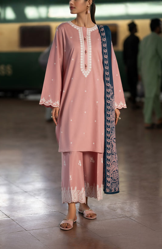 Casual Lite Embroidered Cotton Lawn Stitched 3 Piece Suit - Blush Breeze - CL26TRV - Pink - Summer Travels Collection